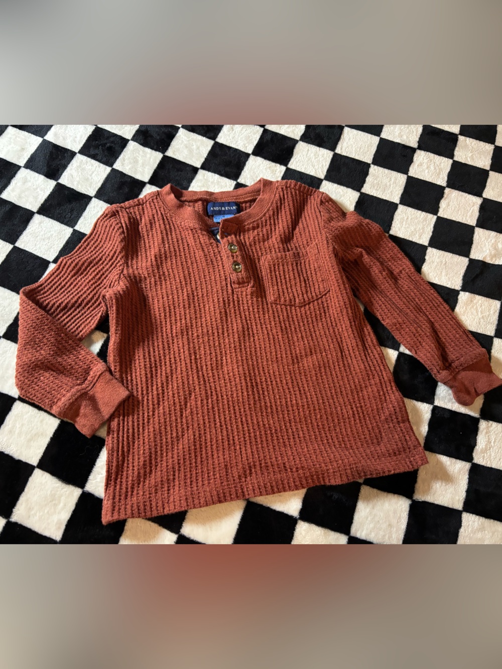 Size 4 Andy & Evan Rust Waffle-Knit Henley Long Sleeve Top